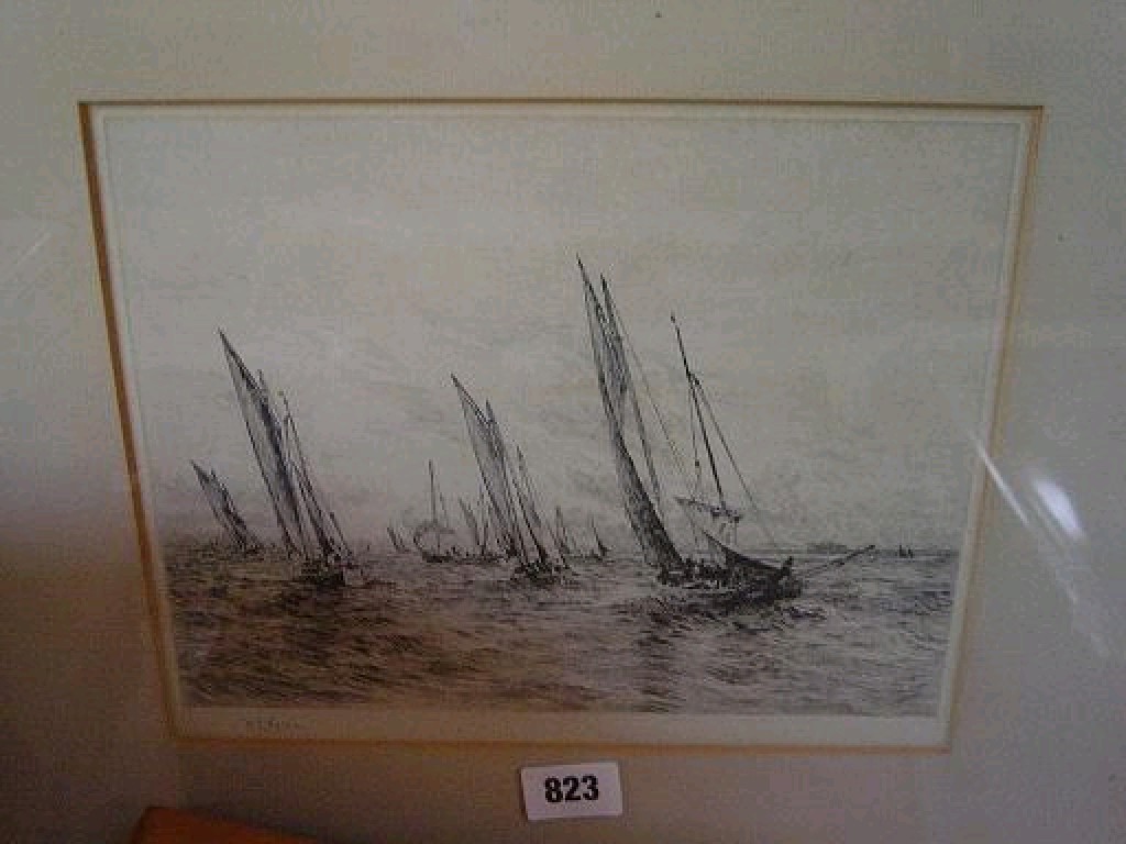 Appraisal: A black and white etching by W L Wyllie of