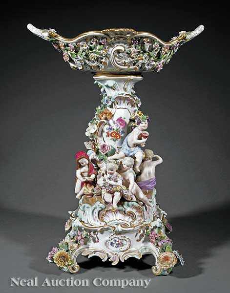 Appraisal: An Antique Meissen Porcelain Polychrome and Gilt Centerpiece the reticulated