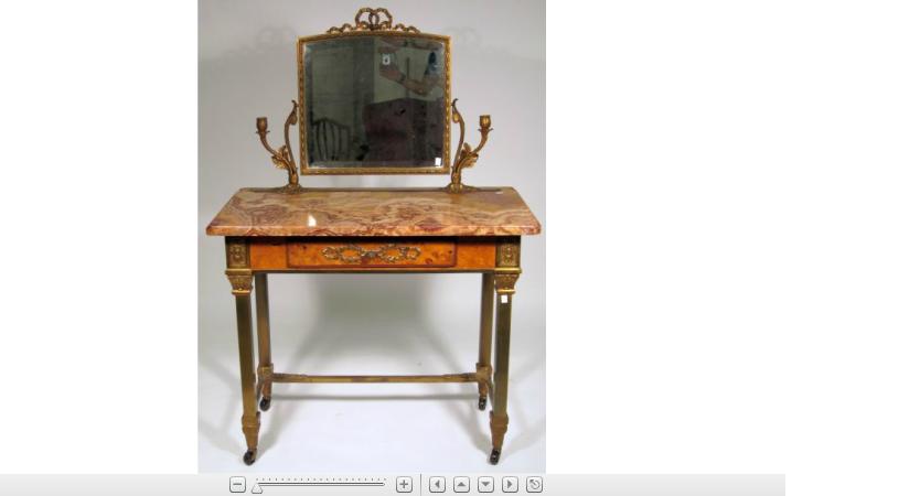 Appraisal: French gilt metal and walnut dressing table and side cabinet