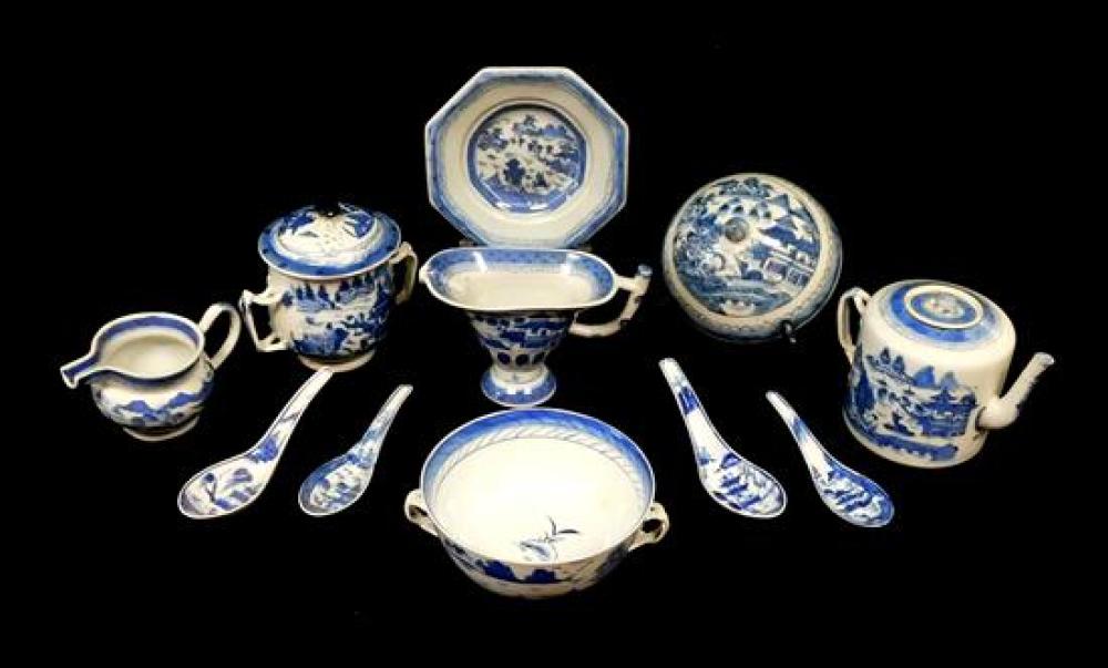 Appraisal: ASIAN Chinese Export Canton porcelain ten pieces blue and white