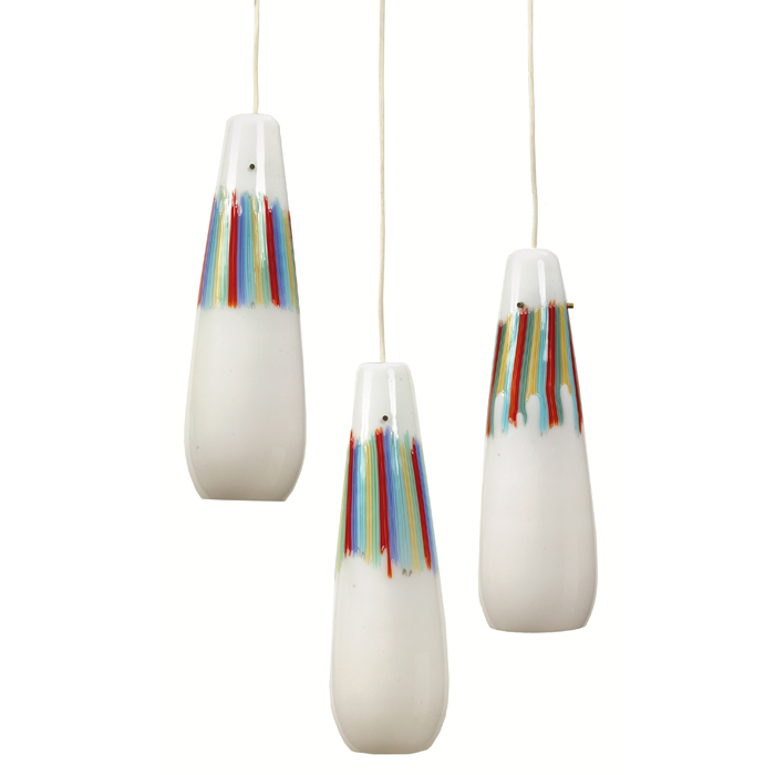 Appraisal: Italian glass pendant lamps set of three opaque white glass