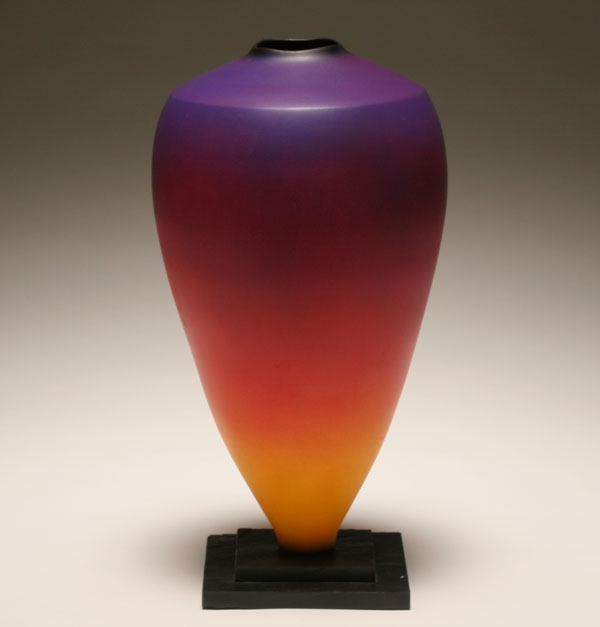 Appraisal: Ioan Nemtoi Romanian orange to purple studio glass vase Signed