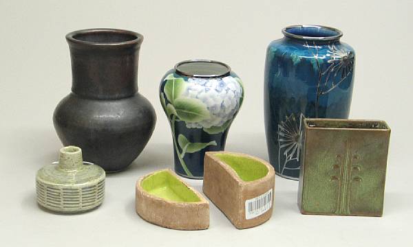 Appraisal: An assembled group of art ceramics Comprising silver overlay pottery