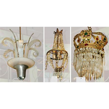 Appraisal: Two Gilt-Metal and Glass Chandeliers Together with a Venetian Style