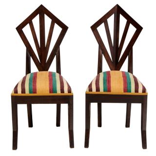 Appraisal: Pair Czech Cubist Style Oak Side Chairs modern based on