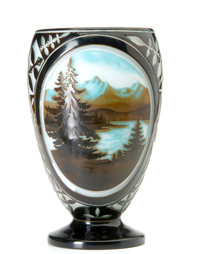 Appraisal: D'ARGENTAL Scenic cameo footed vase with two oval panels featuring