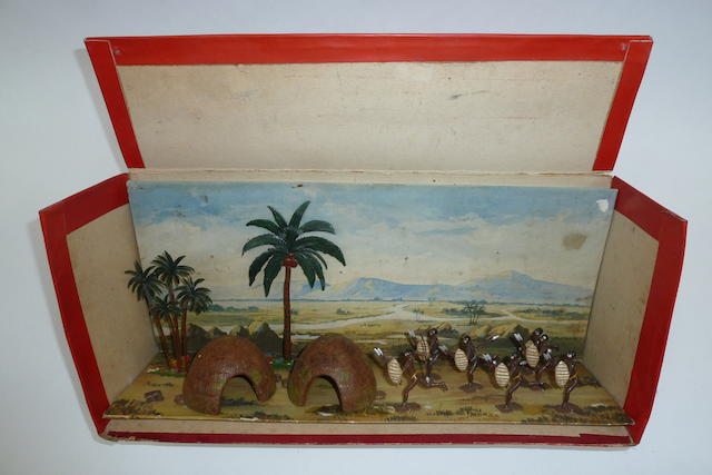 Appraisal: Britains set Zulu Kraal with scenic background eight Zulus five