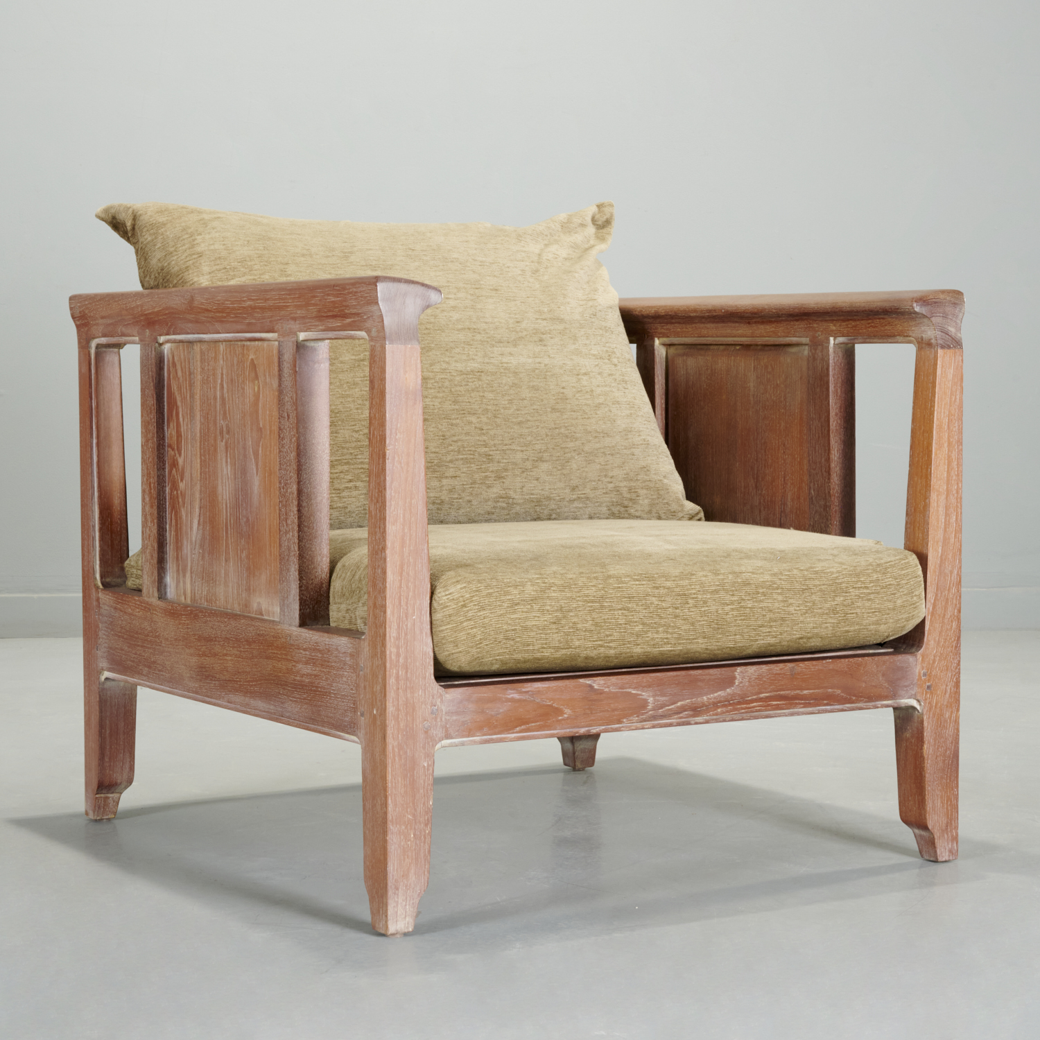 Appraisal: ART MODERNE STYLE CERUSED OAK LOUNGE CHAIR th c natural