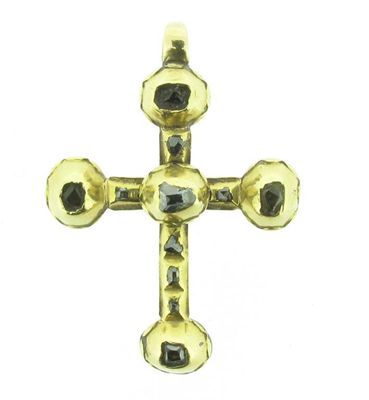 Appraisal: A gold cruciform pendant Set with crudely cut diamonds Probably