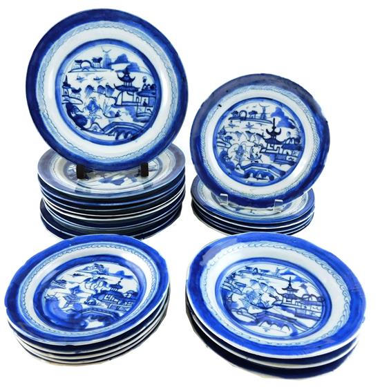 Appraisal: ASIAN Chinese export blue and white porcelain twenty-four pieces Canton