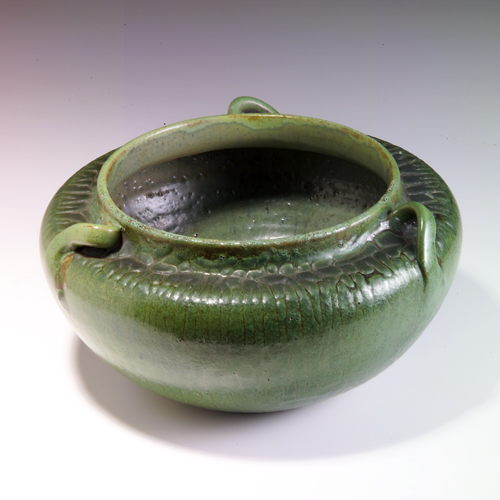 Appraisal: W J WALLEY Squat vessel with three twisted handles covered