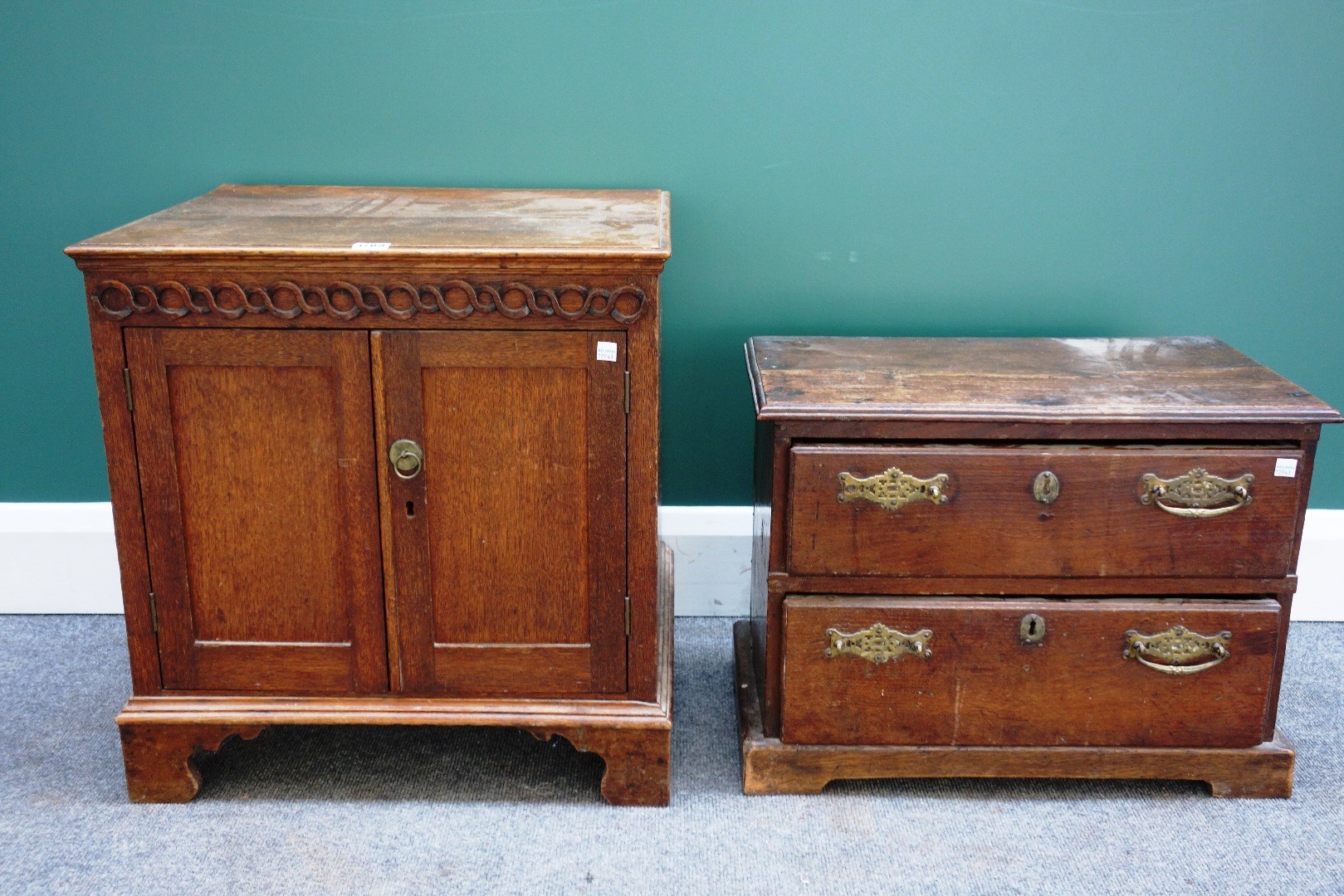 Appraisal: An th century and later oak two door cupboard on