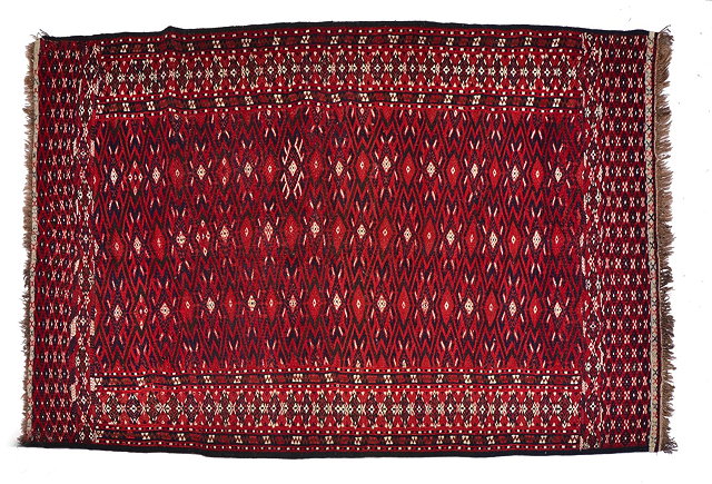 Appraisal: A TURKOMAN SOUMAC RUG with multiple central diamond design on