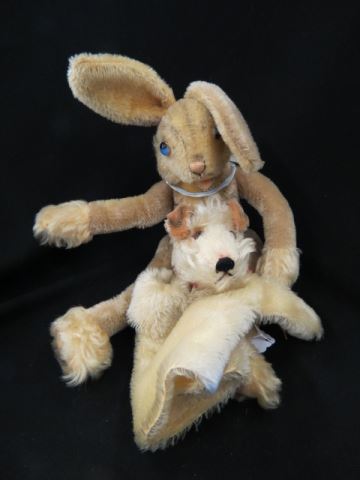 Appraisal: Steiff Plush Toys dog hand puppet and rabbit wind up