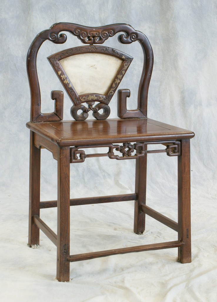 Appraisal: Carved rosewood Chinese side chair with fan shaped marble insert