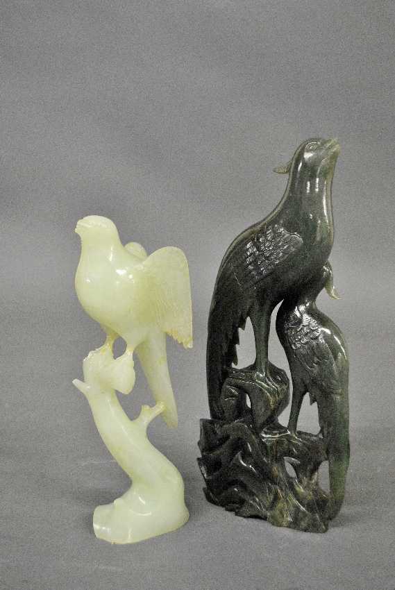 Appraisal: - Spinach jade bird carving x and a light green