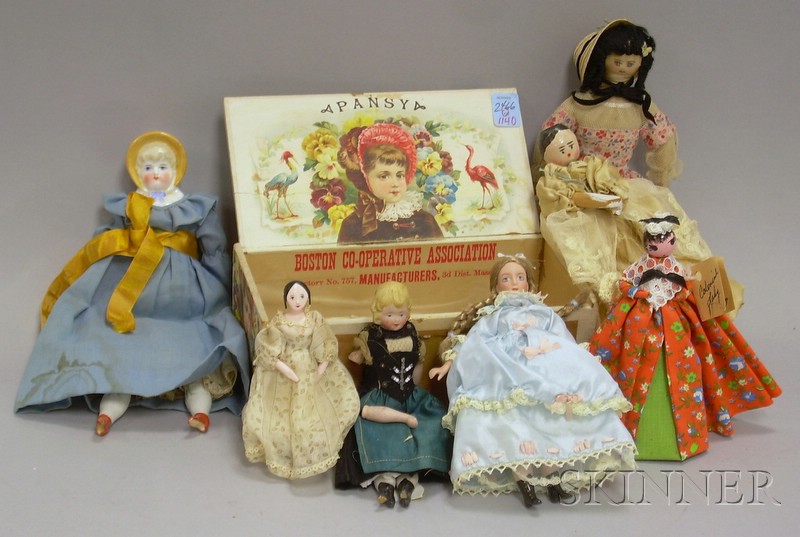 Appraisal: Seven Assorted Small Penny Peg Porcelain and Bisque Dolls