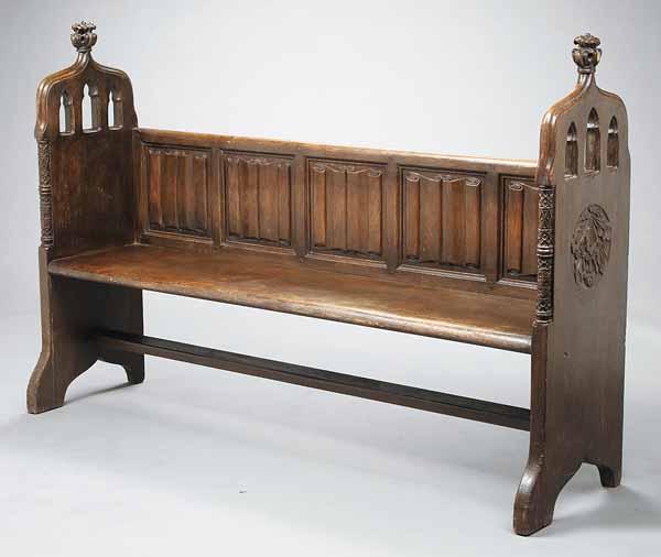 Appraisal: An English Gothic Carved Oak Bench mid- th c each