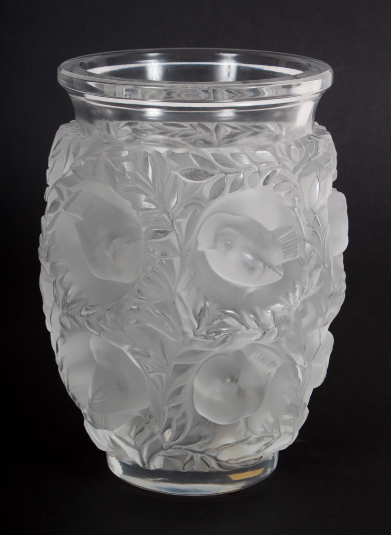 Appraisal: Lalique partially frosted crystal Bagatelle vase with carved relief decoration