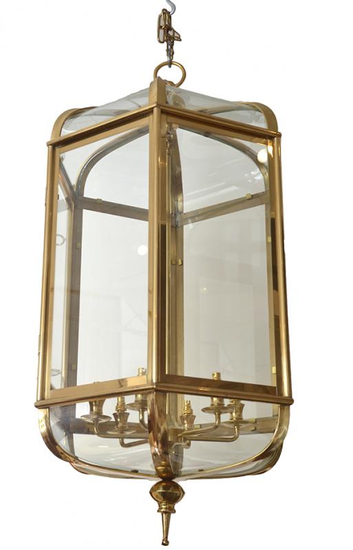 Appraisal: A PAIR OF BRASS FRAMED LANTERNS each with a hexagonal