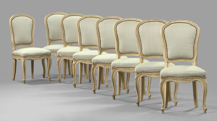 Appraisal: Suite of Eight Louis XV-Style Polychromed Sidechairs each with a