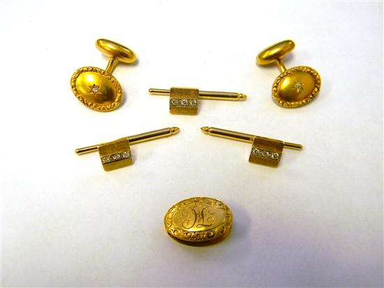 Appraisal: JEWELRY Set of three diamond shirt studs K yellow gold