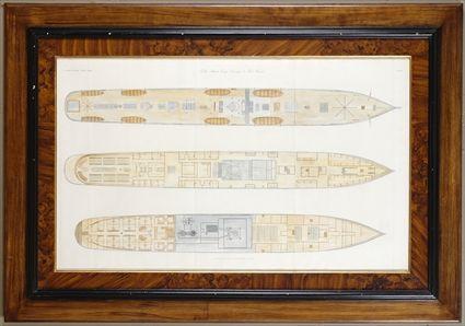 Appraisal: DAY SON SHIP PRINT Lithograph with handcoloring x in sight