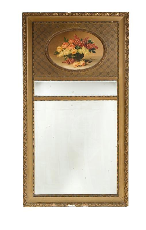 Appraisal: DECORATED MIRROR American or European th century hardwood Gold-painted frame