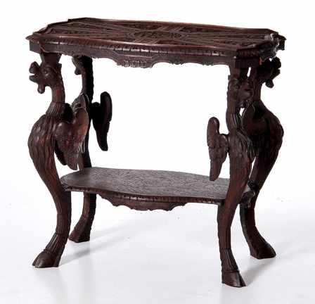 Appraisal: Renaissance Revival style carved walnut side table shaped top with