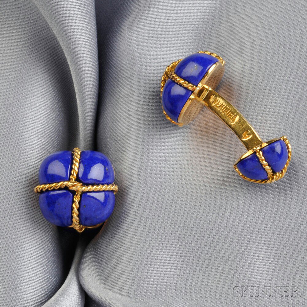 Appraisal: kt Gold and Lapis Cuff Links Verdura each lapis cushion