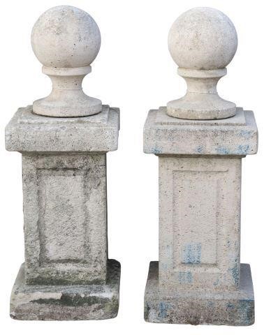 Appraisal: pair Cast stone piers th c each of ball form