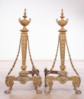 Appraisal: French Style Brass Andirons Pair Pair of French Style brass