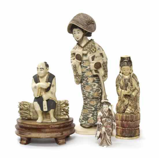 Appraisal: A Group of Four Japanese Ivory Carvings each having polychrome