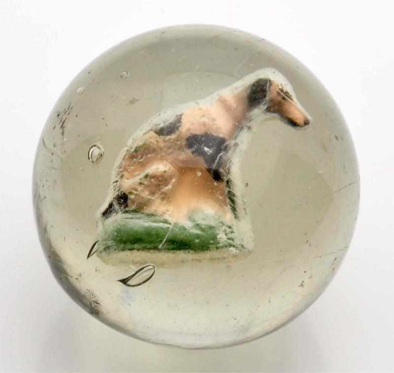 Appraisal: Spotted Dog on Green Base Sulphide Marble Description Dog on