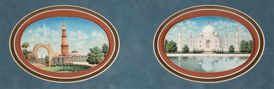 Appraisal: Pair of th century gouaches on ivory Tower of Victory