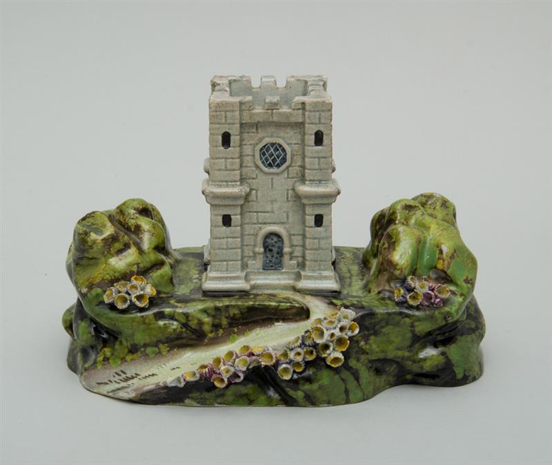 Appraisal: ENGLISH PEARLWARE MODEL OF A TOWER The two-level castellated edifice