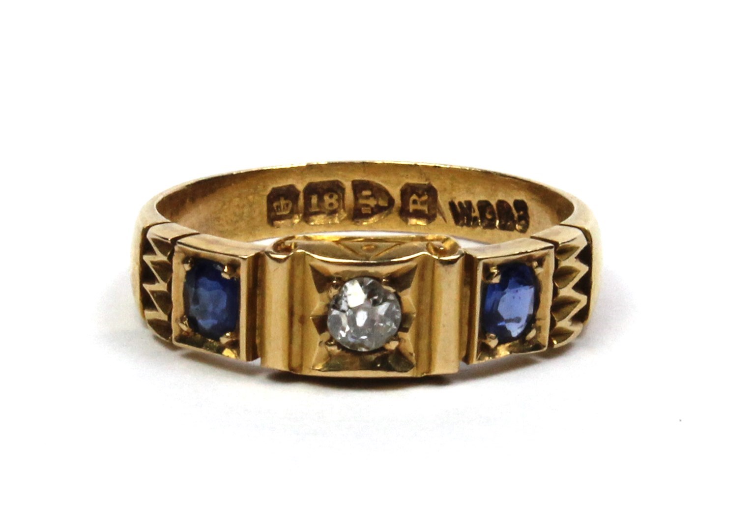 Appraisal: A Victorian ct gold diamond and sapphire set three stone