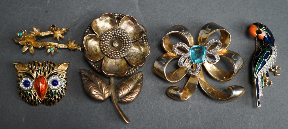 Appraisal: Collection of Five Costume Jewelry Brooches Including H Pomerantz D'Orlan