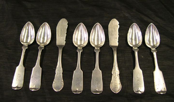 Appraisal: Eight-Piece Group of Coin Silver Flatware consisting of an attractive