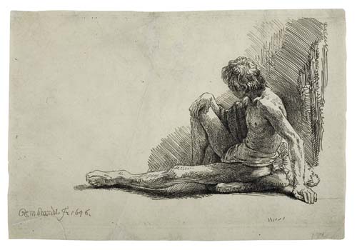 Appraisal: REMBRANDT VAN RIJN Nude Man Seated on the Ground with