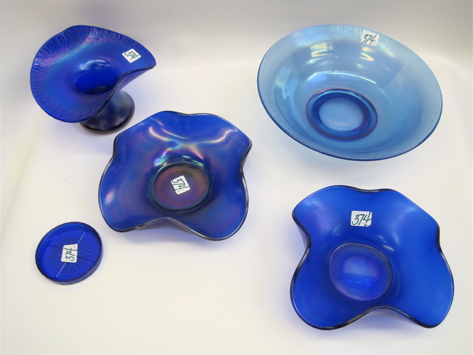 Appraisal: FIVE PIECES ROYAL BLUE COBALT BLUE STRETCH GLASS bowl D