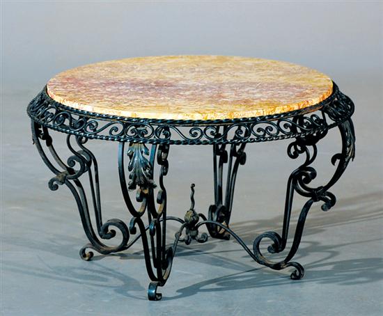 Appraisal: Continental wrought-iron and marbletop coffeetable circular red-and-yellow mottled marble insert