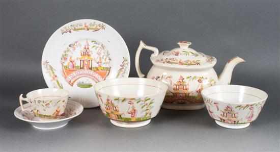 Appraisal: Newhall transfer decorated china -piece partial tea set in the