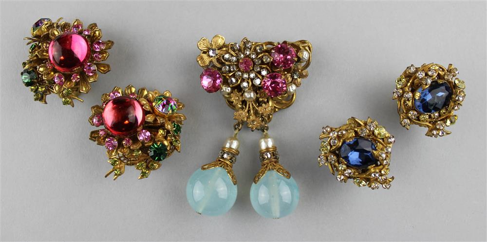 Appraisal: MIRIAM HASKELL BROOCH AND MATCHING EARRINGS WITH A PAIR OF