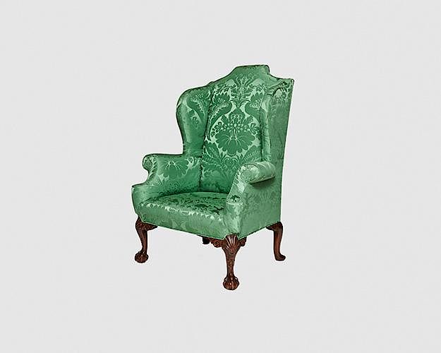 Appraisal: George II Style Carved Walnut Upholstered Wing Chair George II