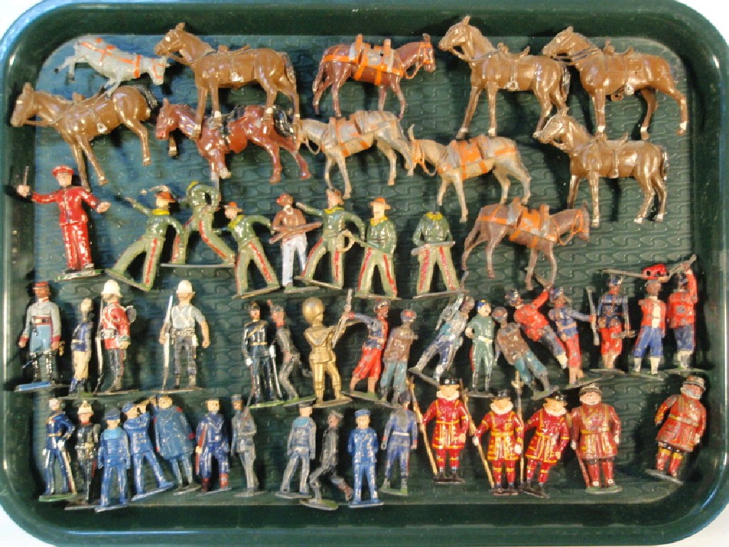 Appraisal: Vintage lead Naval figures Britains cowboys Beefeaters mules and horses