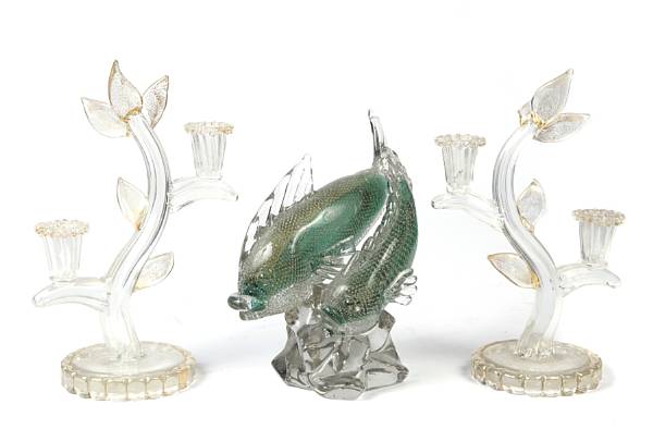 Appraisal: A pair of Venetian glass candelabra together with a Venetian