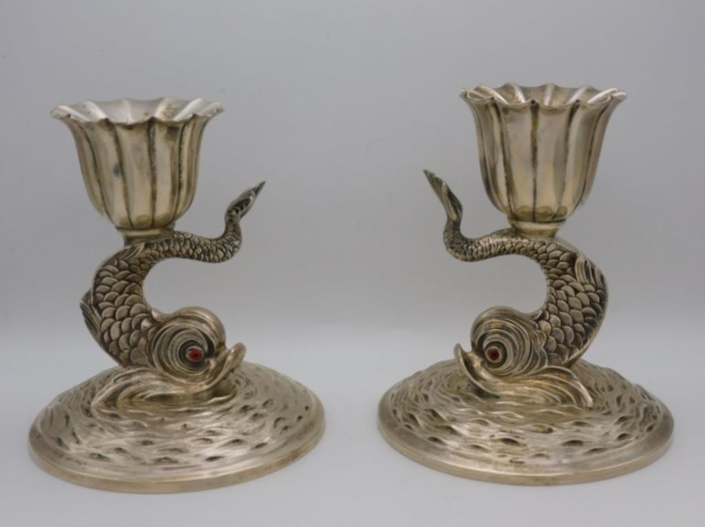 Appraisal: candlesticks with rippled water base Glass eyes by Timothy Tuttle