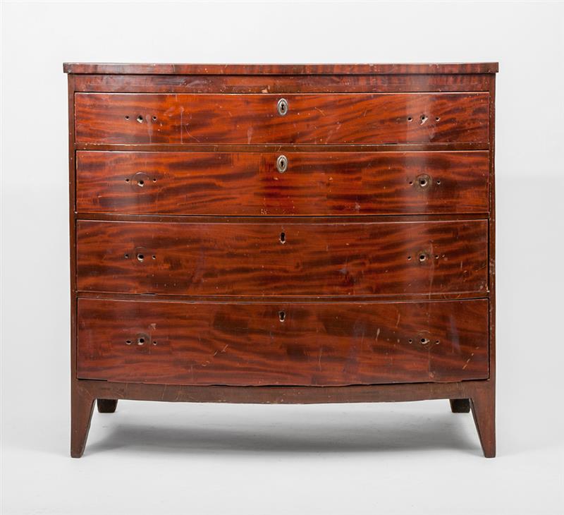 Appraisal: George III Style Mahogany Bowfront Chest of Drawers Lacking drawer