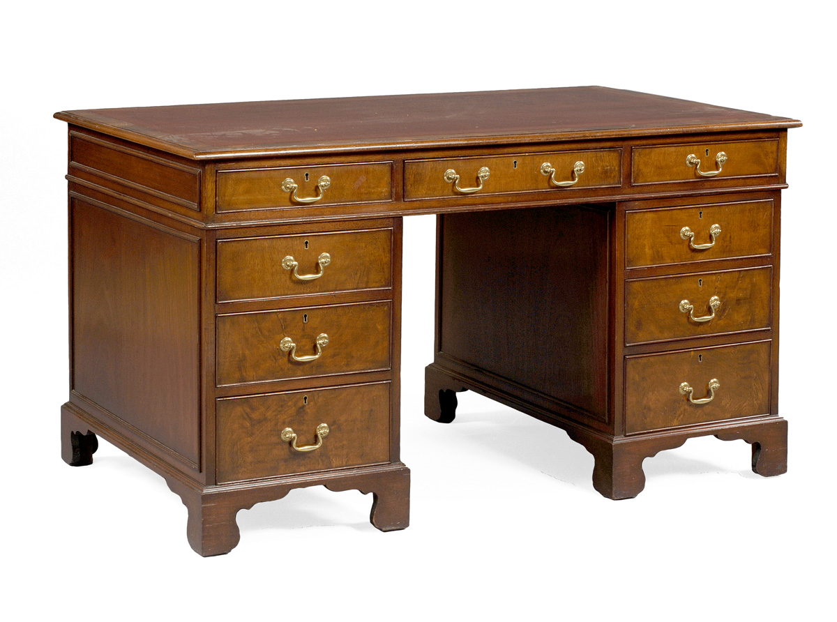 Appraisal: GEORGE III MAHOGANY DOUBLE BANK PARTNERS' DESK WITH TOOLED RED